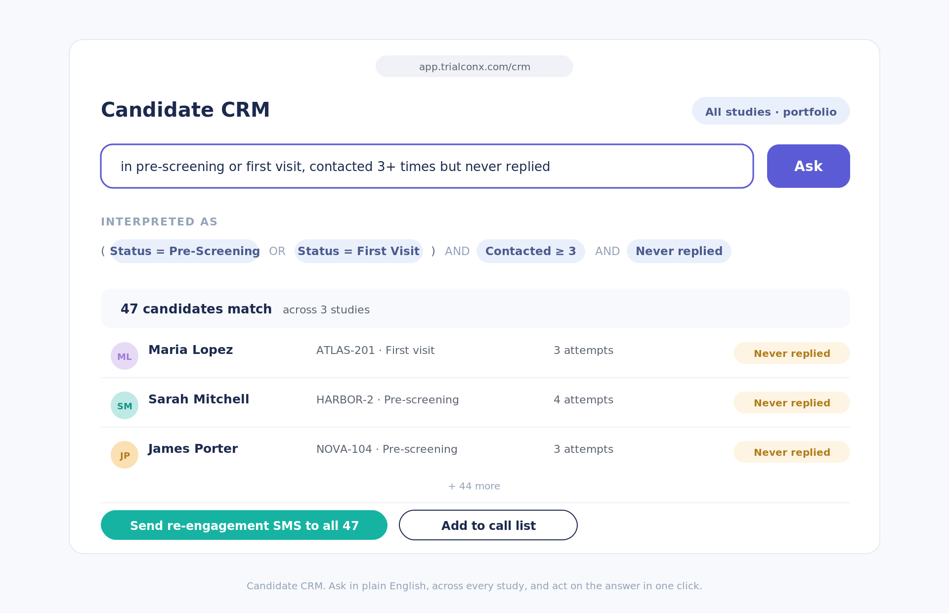Candidate CRM: ask questions in plain English across your whole study portfolio